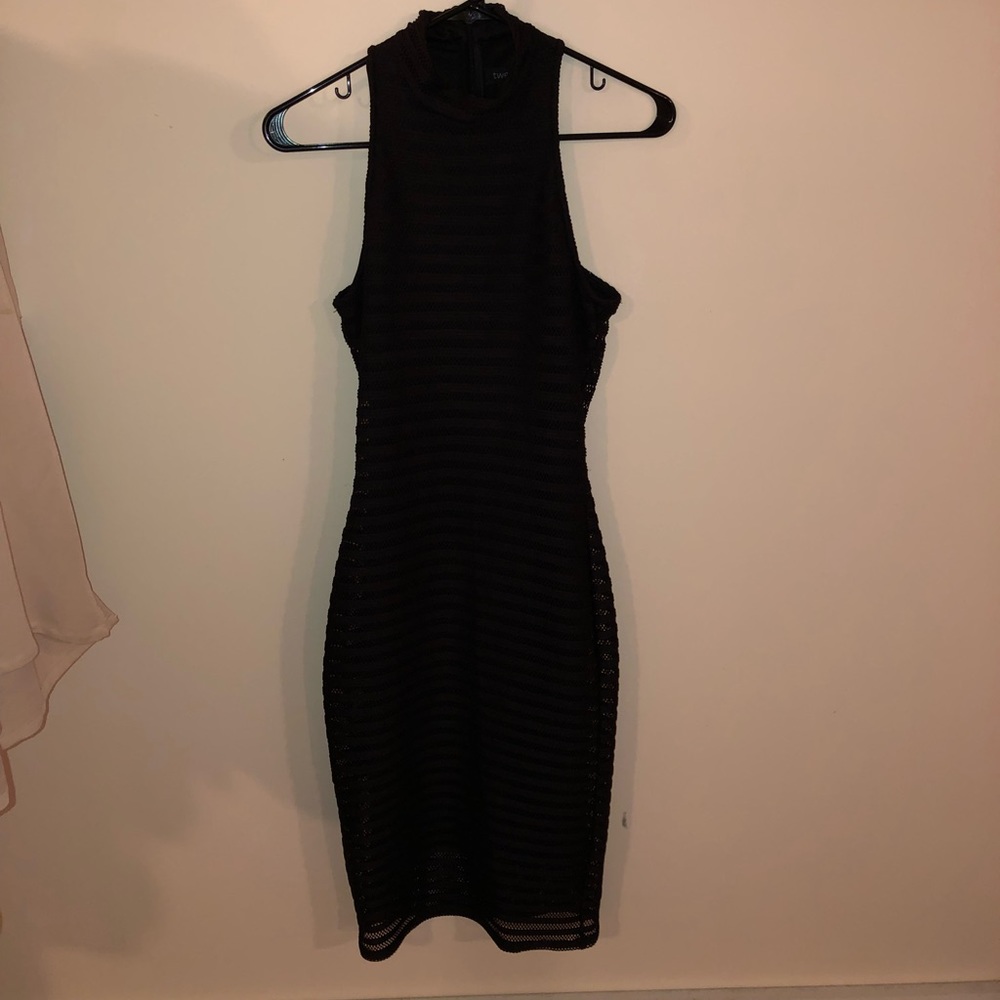Revolve black mesh crochet turtleneck dress Twenty - Picture 3 of 8